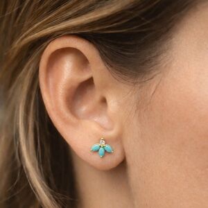 Sleeping Beauty Turquoise & Diamond 14K Gold Floral Stud Earrings